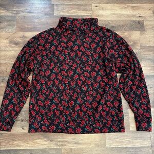 Vintage | Floral Rose Print Knit Turtleneck Top Cottagecore